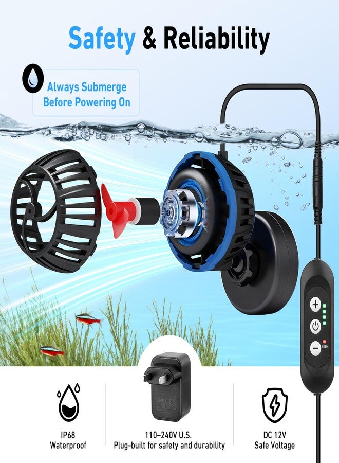 AQQA Magnetic Wave Maker for Aquarium - DC 12V Circulation Pump with External Controller, 4-Speed Adjustable Flow & Feeding Mode, Submersible Powerhead for Freshwater Saltwater Tanks (20W 2115GPH) - Image 5